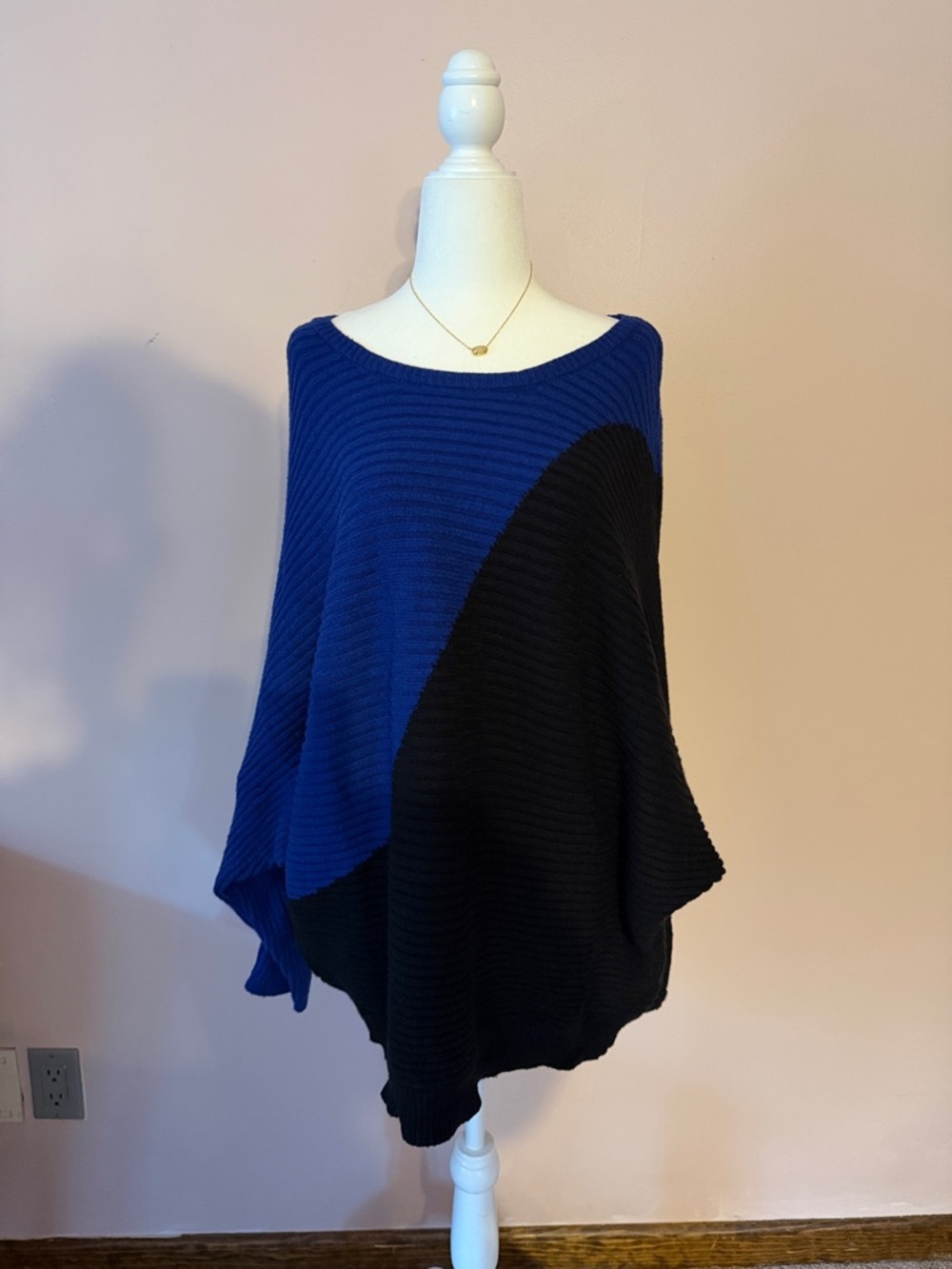 Express Blue and Black Colorblock Knit Poncho